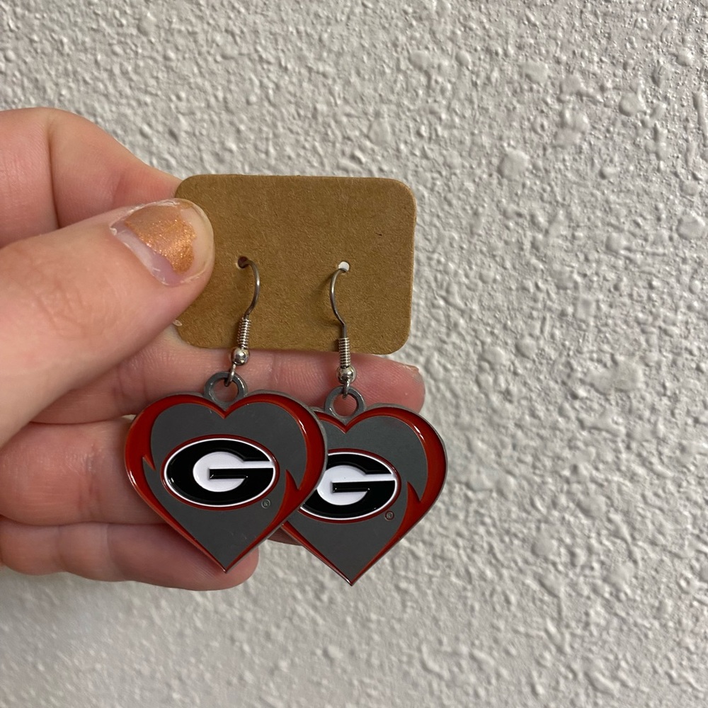 UGA Silver Heart Earrings - NWOT